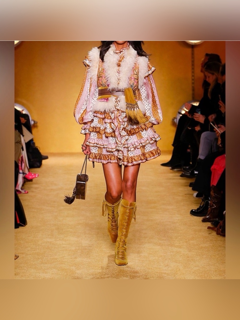 Zimmermann Pink & Gold Polka Dot Ruffled Mini Dress